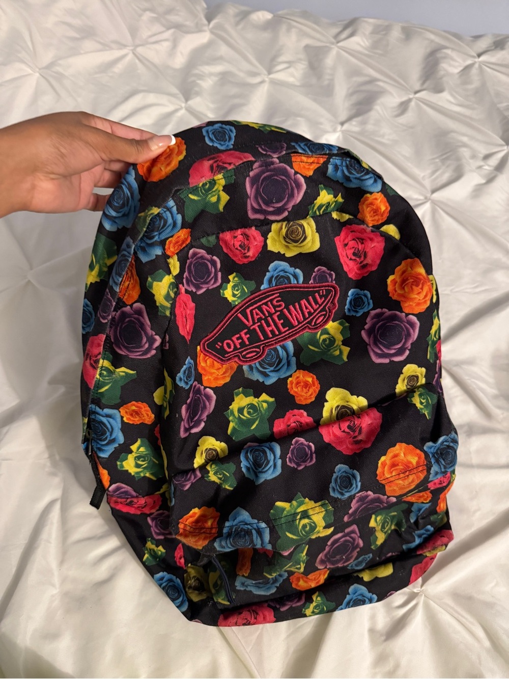 Vans off the wall Black Backpack with Multicolor Floral Roses